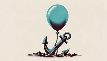 An artwork depicting a balloon tethered to a heavy anchor, representing the struggle between aspirations and the weight of depression. AI Generated photo