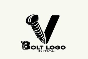 iniciales letra v con tornillo creativo geométrico moderno logo diseño. vector