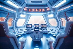 Spaceship interior with view from the window. 3d rendering photo
