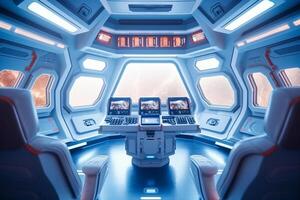 Spaceship interior with view from the window. 3d rendering Ai Generated photo