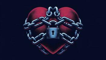 An artwork showcasing a heart confined by chains and locks, representing the emotional restrictions and vulnerabilities associated with depression. AI Generated photo