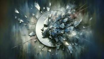 un artístico representación de un destrozado espejo, con cada fragmento reflejando un diferente emoción, simbolizando el fragmentado percepción de alguien luchando depresión. ai generativo foto