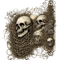 Steampunk skull and rose PNG transparent background Ai Generative