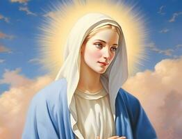 Portrait of lady of grace, Virgin Mary in the sky photo