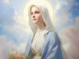 Portrait of lady of grace, Virgin Mary in the sky photo