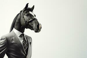 retrato de un caballo en empresario traje y Corbata en un aislado antecedentes. ai generado foto