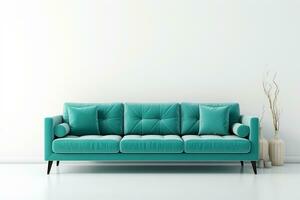 White leather sofa in the white room. 3d rendering mock up Ai Generated photo