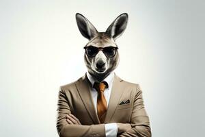 Rabbit wearing a suit and tie as a businessman on white background Ai Generated photo