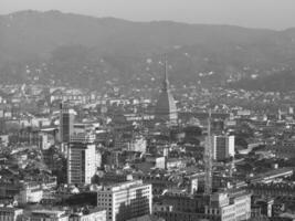 Aerial view of Turin in black and white photo