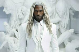 black man in white suit AI Generative photo