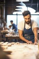 masculino cocinero Cocinando a restaurante ai generativo foto