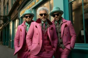 a group of men wear colorful suit AI Generative photo