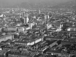 Aerial view of Turin in black and white photo