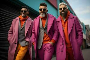 a group of men wear colorful suit AI Generative photo