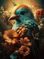 un pájaro y flor pintura ai generativo foto