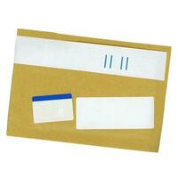 letter envelope with blank label isolated over white photo