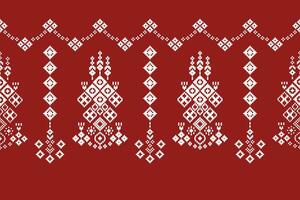 Ethnic geometric fabric pattern Cross Stitch.Ikat embroidery Ethnic oriental Pixel pattern red background. Abstract,vector,illustration. Texture,clothing,frame,decoration,motifs,silk wallpaper. vector