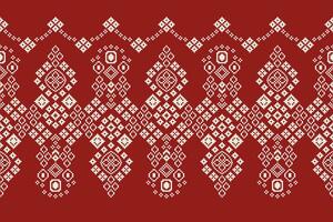 Ethnic geometric fabric pattern Cross Stitch.Ikat embroidery Ethnic oriental Pixel pattern red background. Abstract,vector,illustration. Texture,clothing,frame,decoration,motifs,silk wallpaper. vector