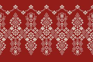 Ethnic geometric fabric pattern Cross Stitch.Ikat embroidery Ethnic oriental Pixel pattern red background. Abstract,vector,illustration. Texture,clothing,frame,decoration,motifs,silk wallpaper. vector