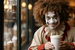 payaso bebida a caffee ai generativo foto