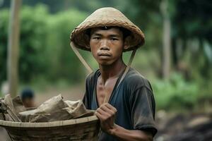 indonesio hombre y difícil trabajo ai generativo foto