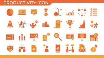 Productivity and management icon set. Businessman icons collection. Teamwork, meeting, efficiency, task, focus, workflow, growth, project management, automation, productive. Vector solid symbol.