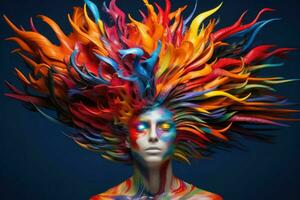 Dynamic colorful woman head. Generate Ai photo