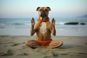 Humorous Funny yoga dog. Generate Ai photo