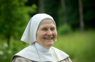 Catholic nun smiling. Generate Ai photo