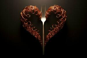 festivo tenedores corazón enamorado plato. generar ai foto