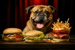 inesperado perro cuidado hamburguesa. generar ai foto