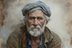 Vibrant Canvas unfinished paint old man. Generate Ai photo