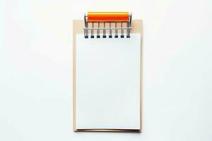 Shopping list in paper notebook on white background. Generate Ai photo