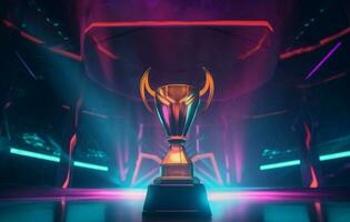 E-sports winner trophy cup. Generate ai photo