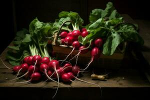 Crunchy Freshly red radishes. Generate Ai photo