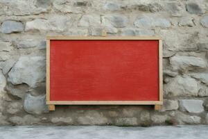 Red empty board on stone wall. Generate Ai photo