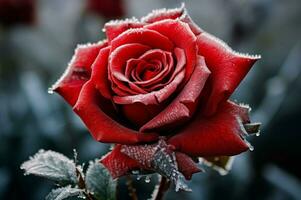 Crimson Frozen red rose. Generate Ai photo