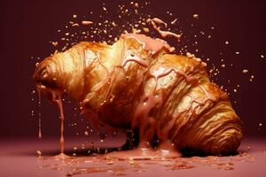 Croissant crazy tasty food caramel cream. Generate Ai photo