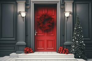 Door Christmas colorful decoration. Generate Ai photo