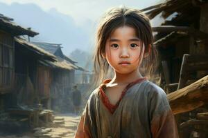 Chinese village girl. Generate Ai photo