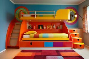 Cheerful Colorful room kids tent. Generate Ai photo