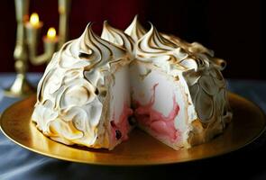 Baked Alaska cake with strawberry. Generate ai photo