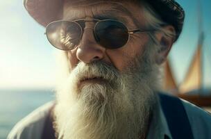 antiguo hombre vistiendo Gafas de sol. generar ai foto