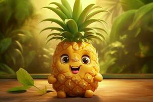 Adorable Cute pineapple character. Generate Ai photo