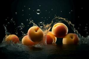 Apricot water drops product. Generate Ai photo