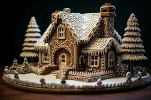 Gingerbread house winter. Generate Ai photo