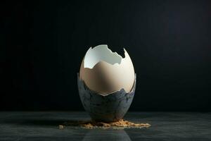 Cracked egg in cup on grey background. Generate Ai photo