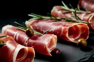 Rolled sliced jamon. Generate Ai photo