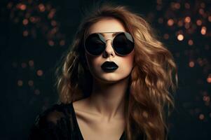 Glamorous woman wearing black sunglasses. Generate ai photo