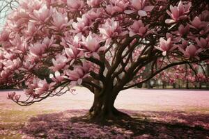 New Bloomy magnolia tree. Generate Ai photo